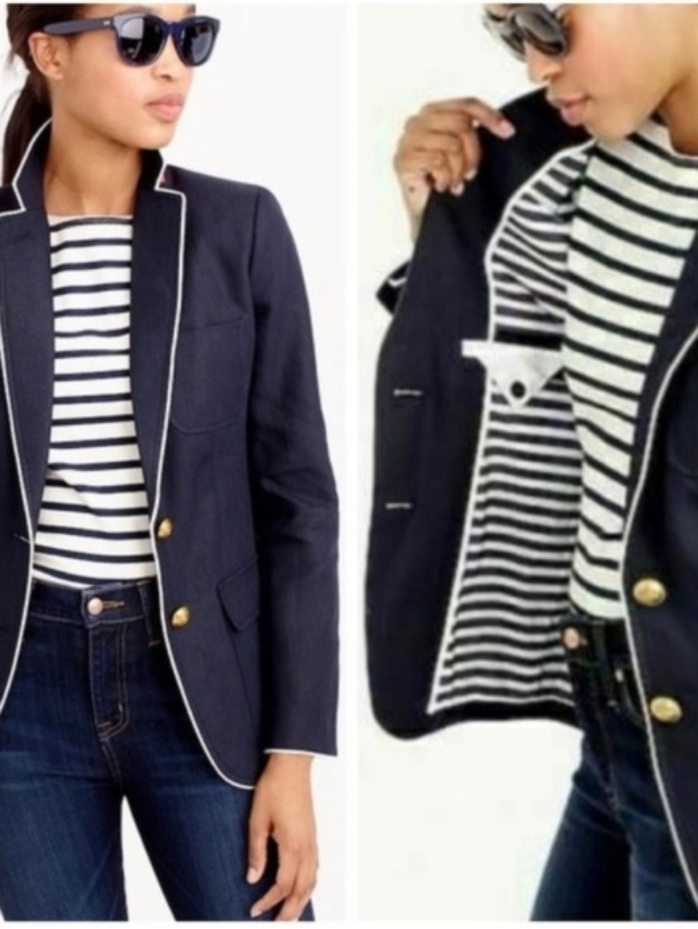 J.Crew 100% Linen Rhodes Navy Blazer with White Piping 8